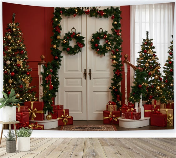 Toile de fond Photo Noël Porte Blanche Guirlande par Magali