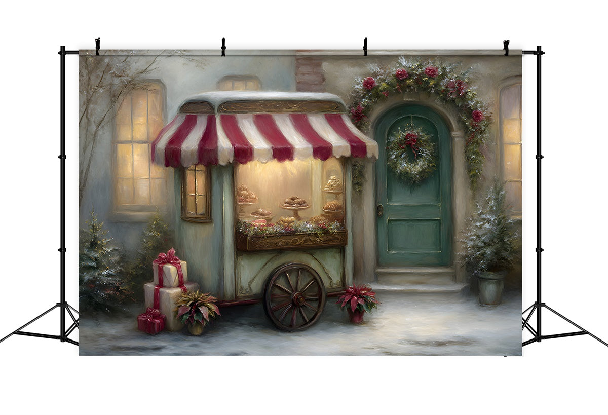 Toile de fond Noël Chariot Boulangerie Vitrine par Magali
