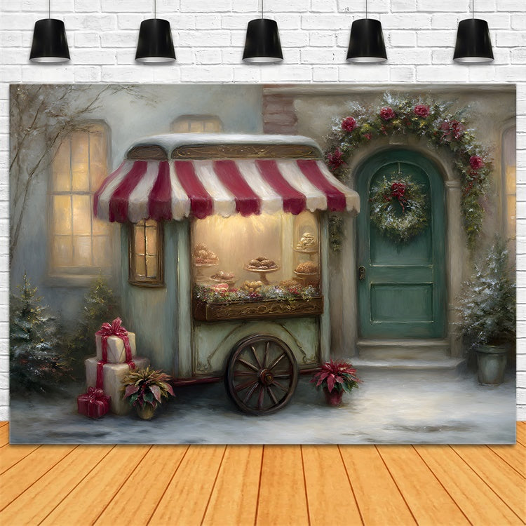 Toile de fond Noël Chariot Boulangerie Vitrine par Magali