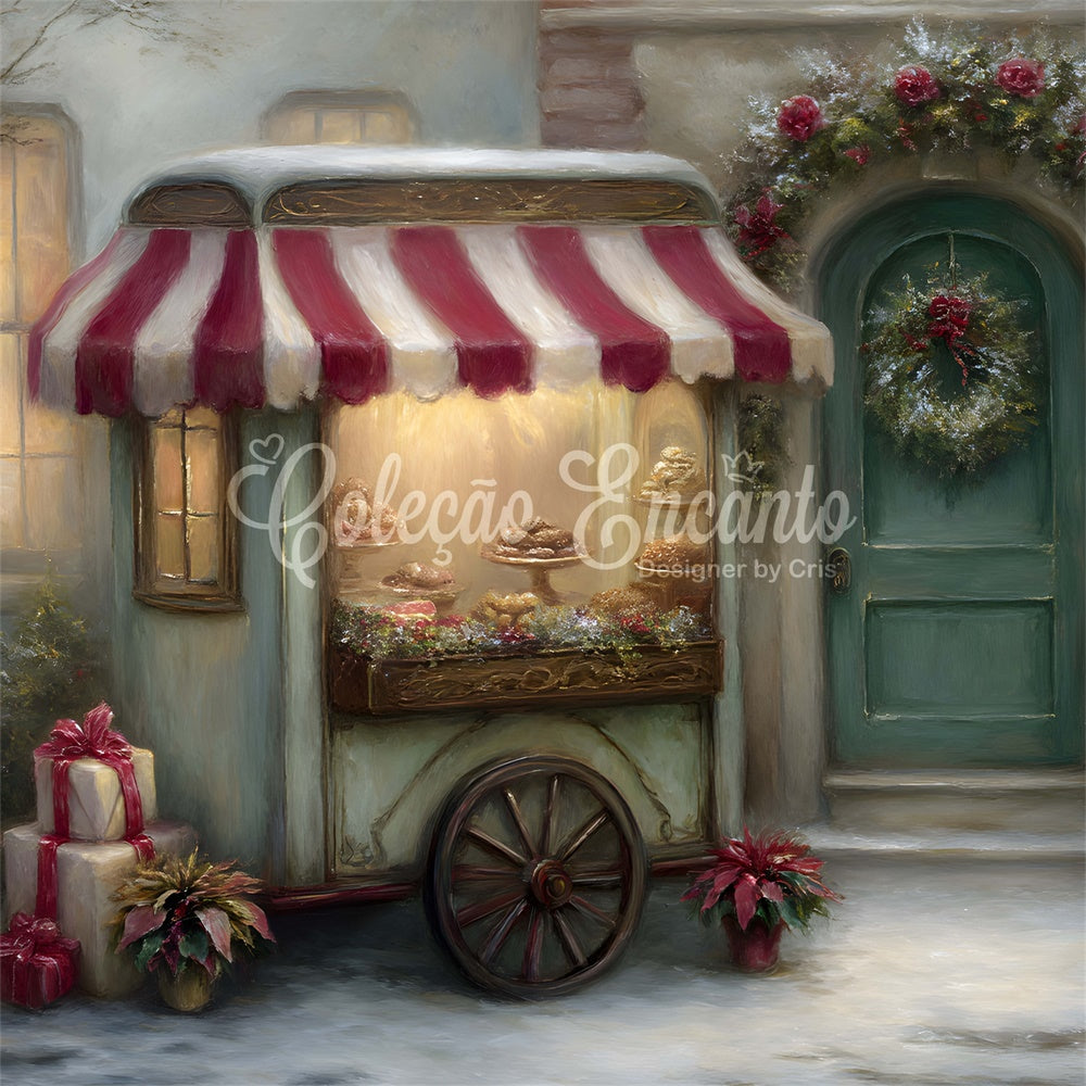 Toile de fond Noël Chariot Boulangerie Vitrine par Magali