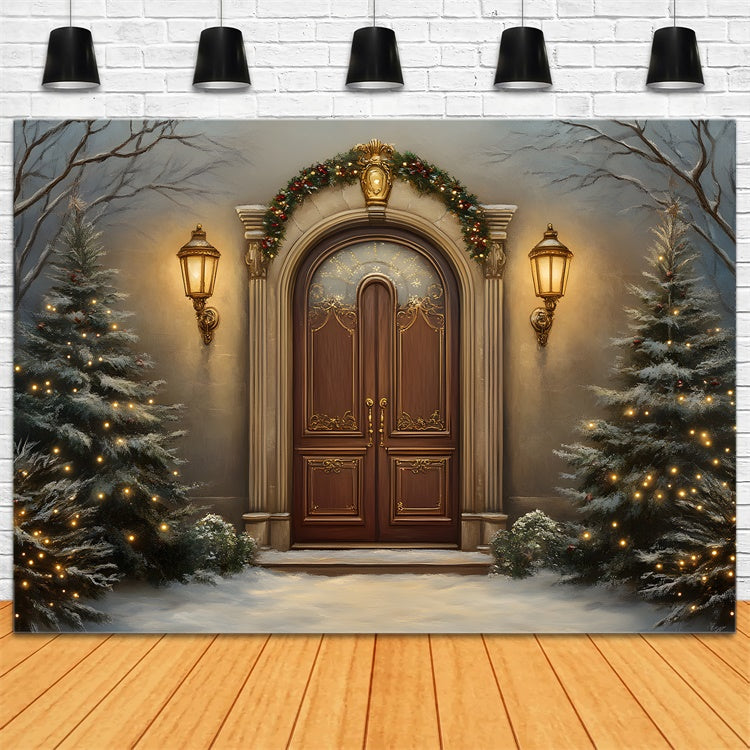 Toile de fond Noël Arbre Nuit Enneigée Entrée Vintage par Magali