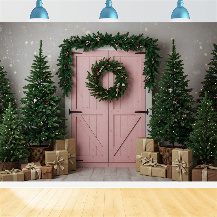 Toile de fond de Noël Porte de Grange Rose Sapin par Magali