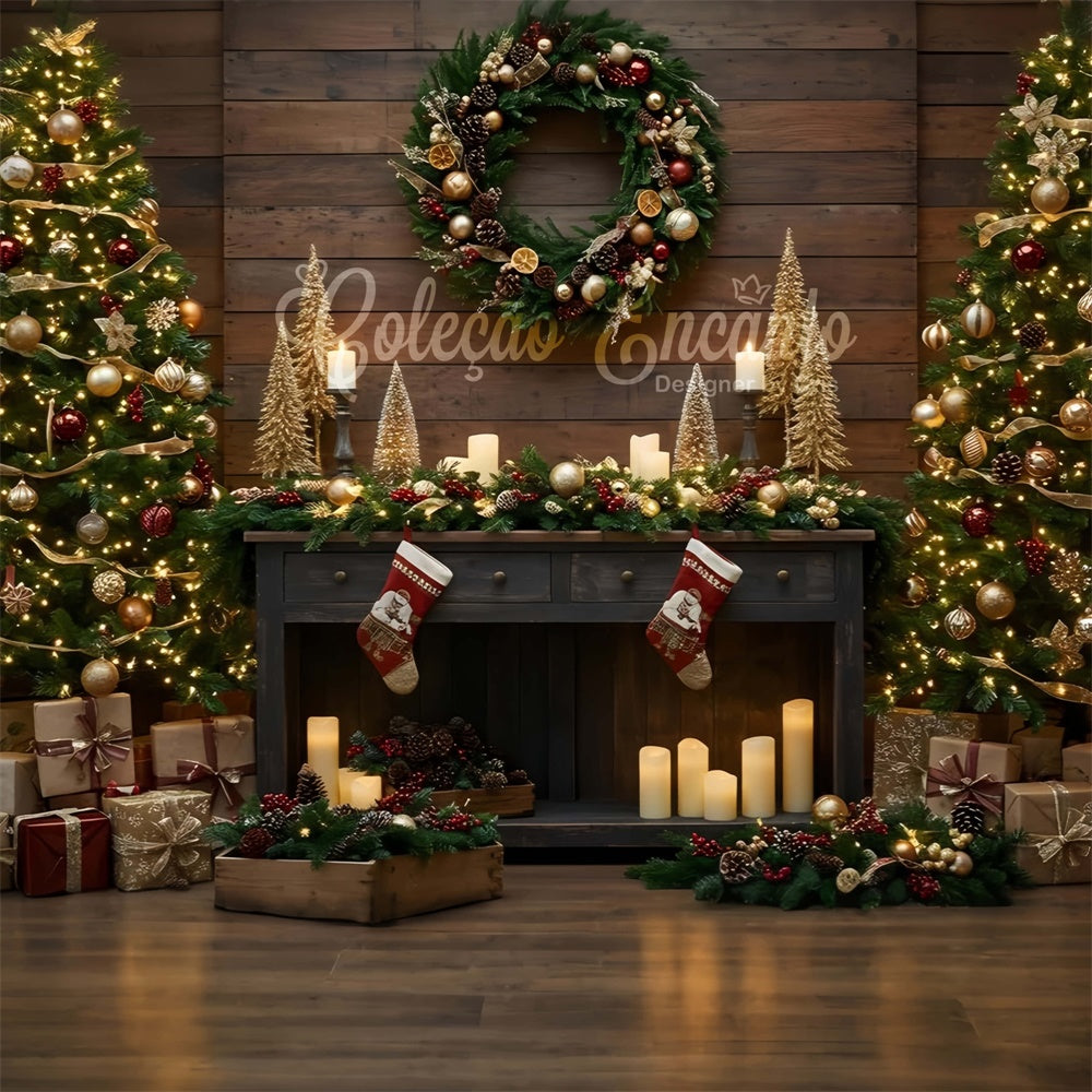 Toile de fond Noël Cheminée Bougies Ambiance Festive par Magali