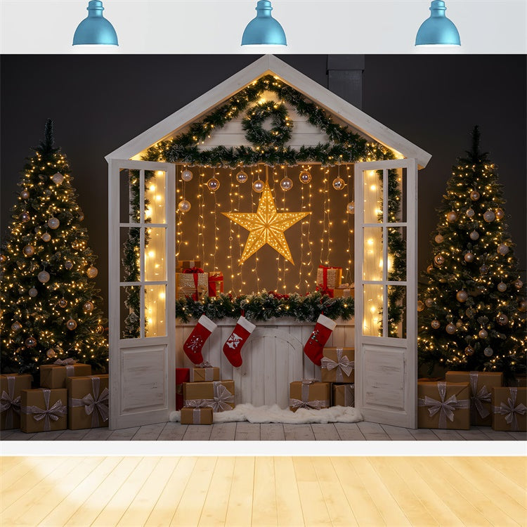 Toile de fond Noël Cottage Douillet Étoile Lumineuse par Magali