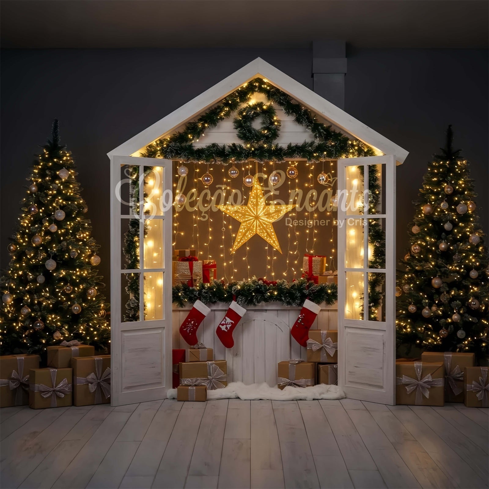 Toile de fond Noël Cottage Douillet Étoile Lumineuse par Magali