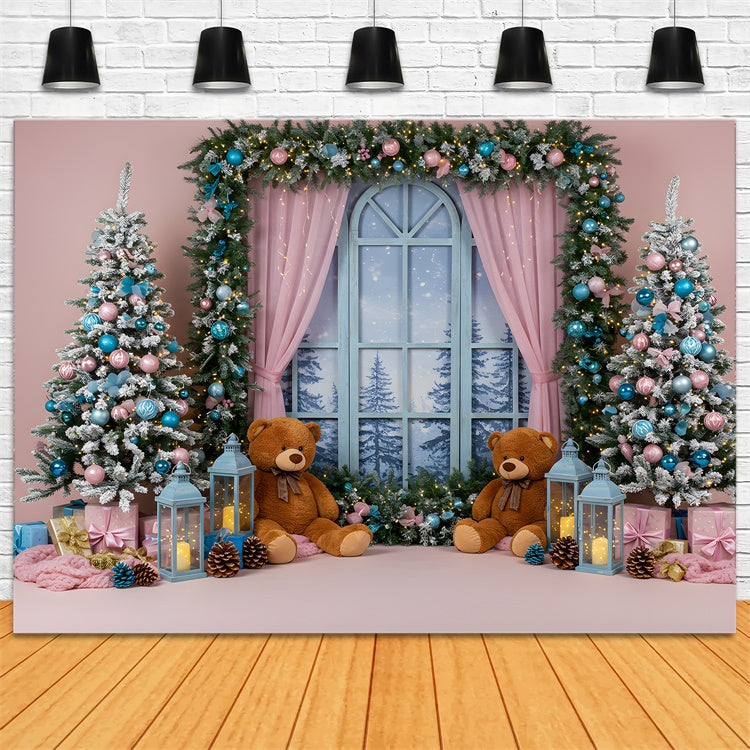 Toile de fond de Noël Oursons Scène de Fenêtre par Magali