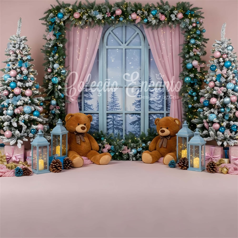 Toile de fond de Noël Oursons Scène de Fenêtre par Magali