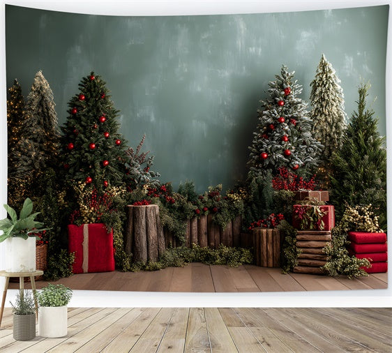 Toile de fond Noël Mur Vert Forêt Enchantée par Magali