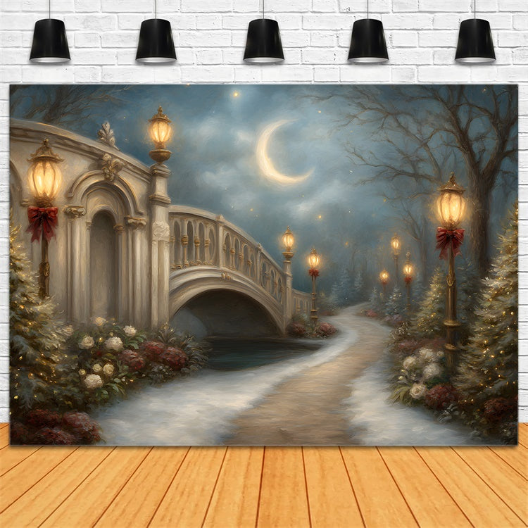 Toile de fond Noël Pont Festif Lanterne Lune par Magali