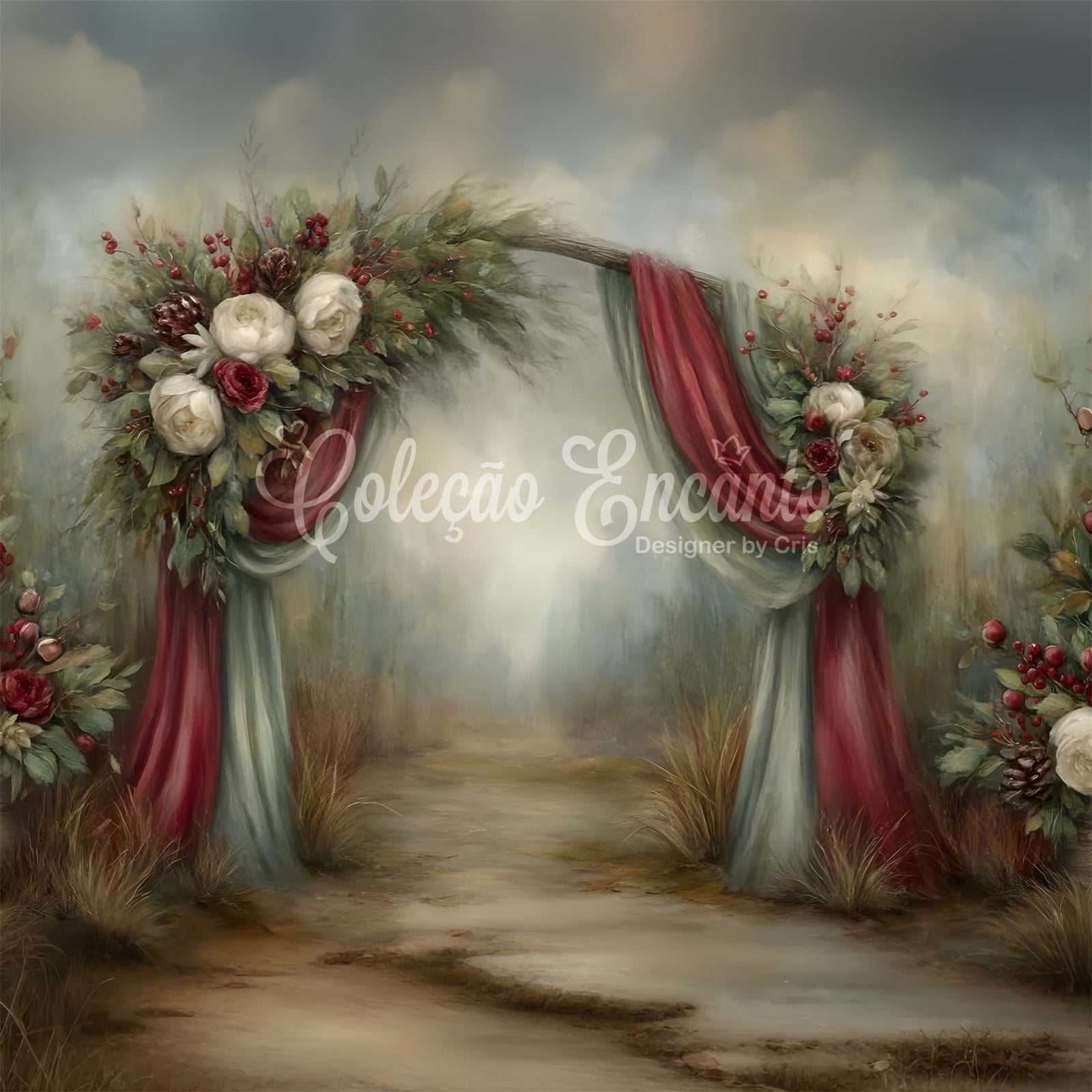 Toile de fond Noël Arche Florale Rustique par Magali