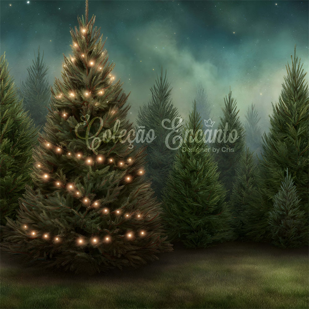 Toile de fond Noël Forêt de Sapins Scintillante par Magali