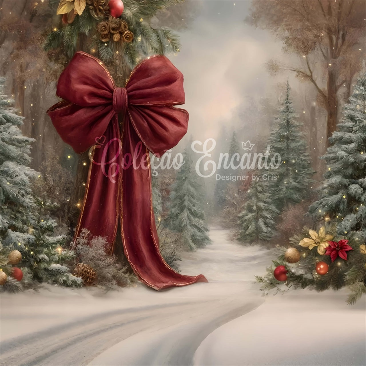Toile de fond Photo Noël Nœud Rouge Sapin de Noël par Magali