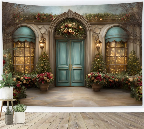 Toile de fond Photo Noël Porte Cintrée Fleurs par Magali