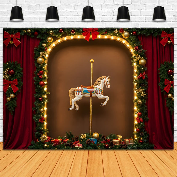 Toile de fond Noël Théâtre Rouge Guirlande Carrousel par Magali