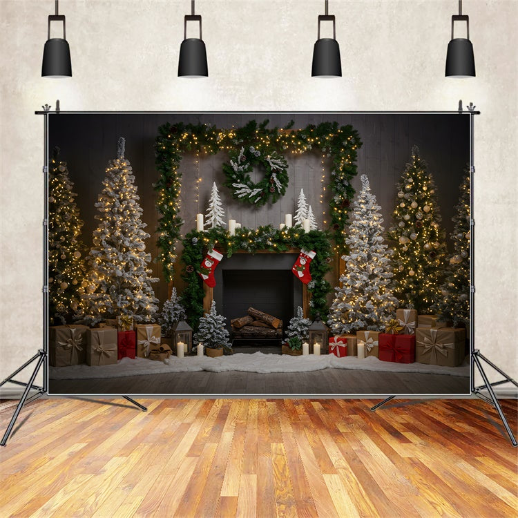 Toile de fond Noël Cheminée Présents Mise en Scène par Magali