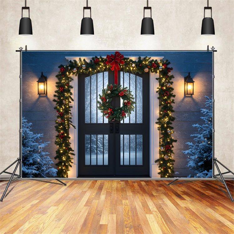 Toile de fond Noël Porche de Noël Couronne Lumière par Magali
