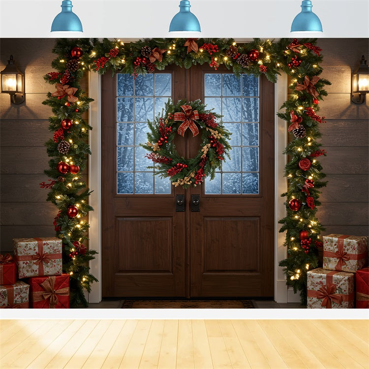 Toile de fond Noël Couronne Rustique Entrée par Magali