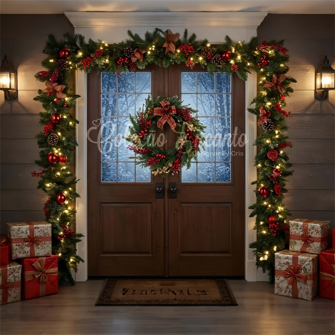 Toile de fond Noël Couronne Rustique Entrée par Magali