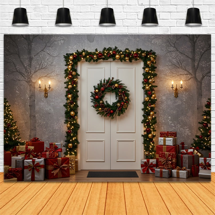 Toile de fond Noël Entrée Hivernale Cadeaux par Magali