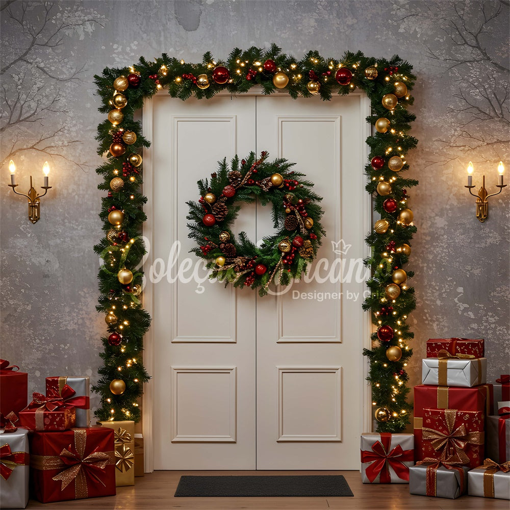 Toile de fond Noël Entrée Hivernale Cadeaux par Magali