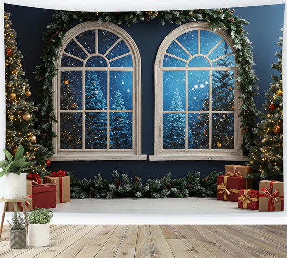 Toile de fond Photo Noël Fenêtres Cintrées Neige par Magali
