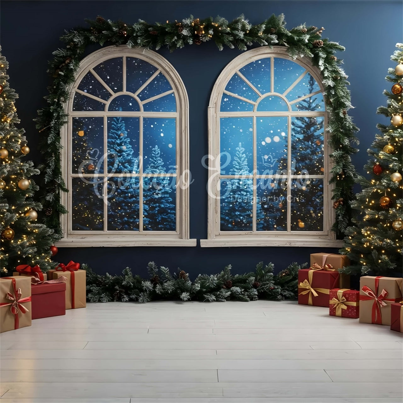 Toile de fond Photo Noël Fenêtres Cintrées Neige par Magali