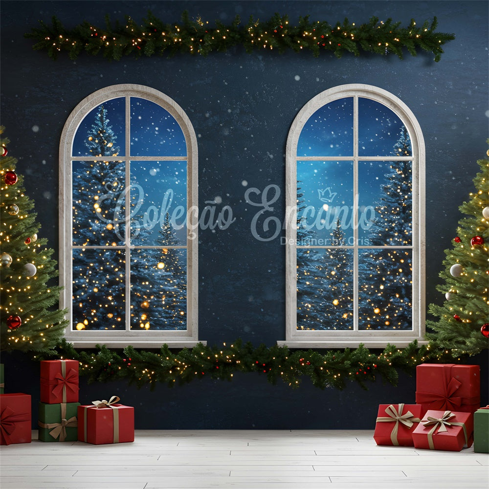 Toile de fond Photo Noël Veille Fenêtre Arbre Illuminé par Magali
