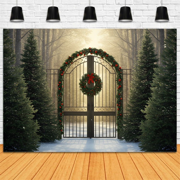 Toile de fond Noël Lumière Dorée Portail de Forêt par Magali