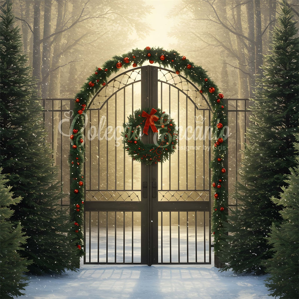 Toile de fond Noël Lumière Dorée Portail de Forêt par Magali