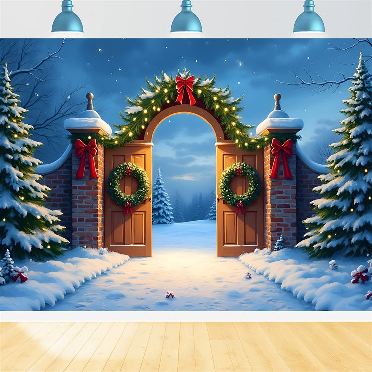 Toile de fond Noël Idées Couronne Entrée Enneigée par Magali
