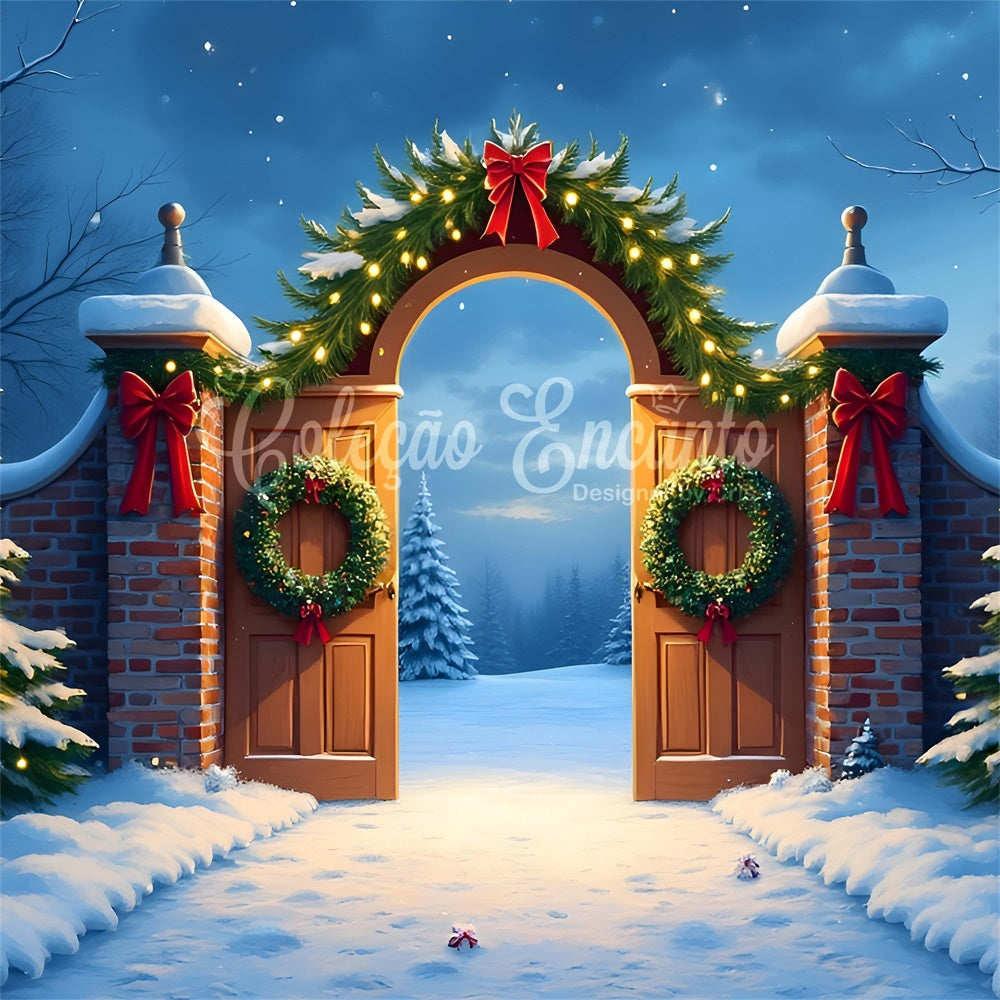Toile de fond Noël Idées Couronne Entrée Enneigée par Magali