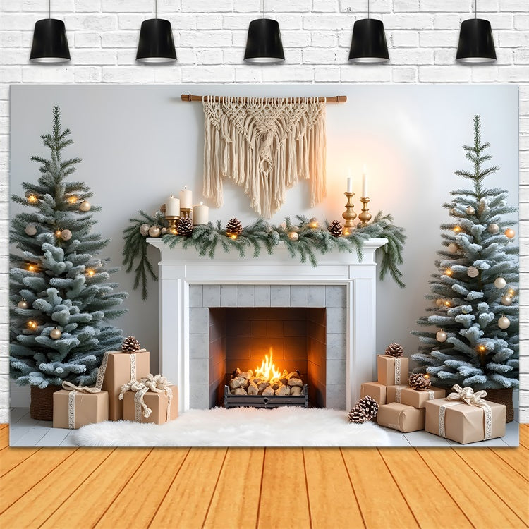 Toile de fond Noël Haute Résolution Guirlande de Pin Cheminée par Magali