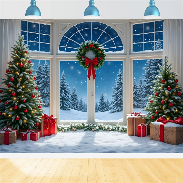 Toile de fond Photo Noël Boules Arbre Neige Fenêtre par Magali
