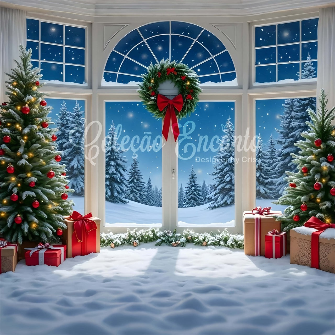 Toile de fond Photo Noël Boules Arbre Neige Fenêtre par Magali
