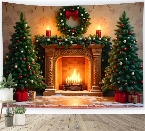 Toile de fond Noël Cheminée Classique Couronne par Magali