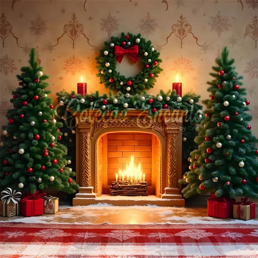 Toile de fond Noël Cheminée Classique Couronne par Magali