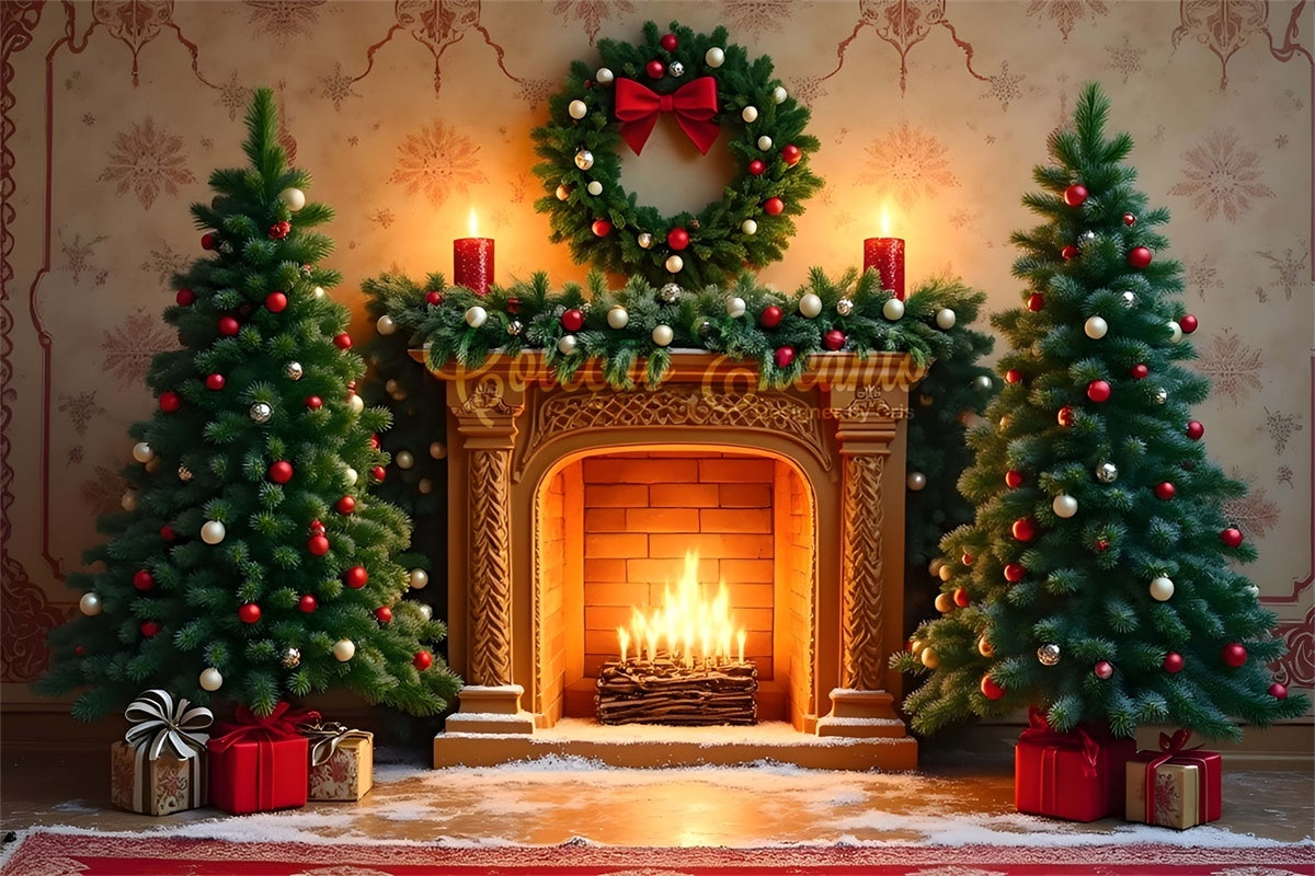 Toile de fond Noël Cheminée Classique Couronne par Magali