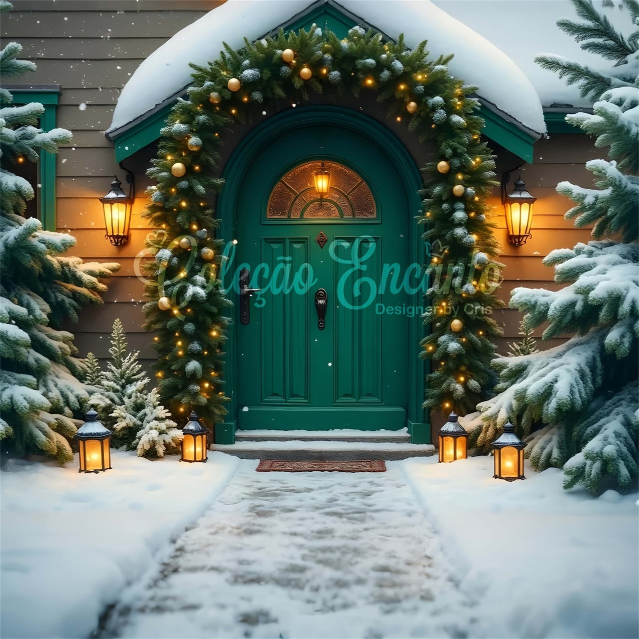 Toile de fond Noël Porte Verte Fête par Magali