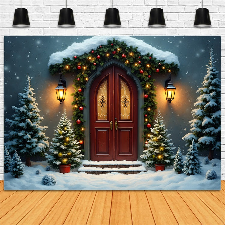 Toile de fond Photo Noël Porte Gothique Sapin Neige par Magali