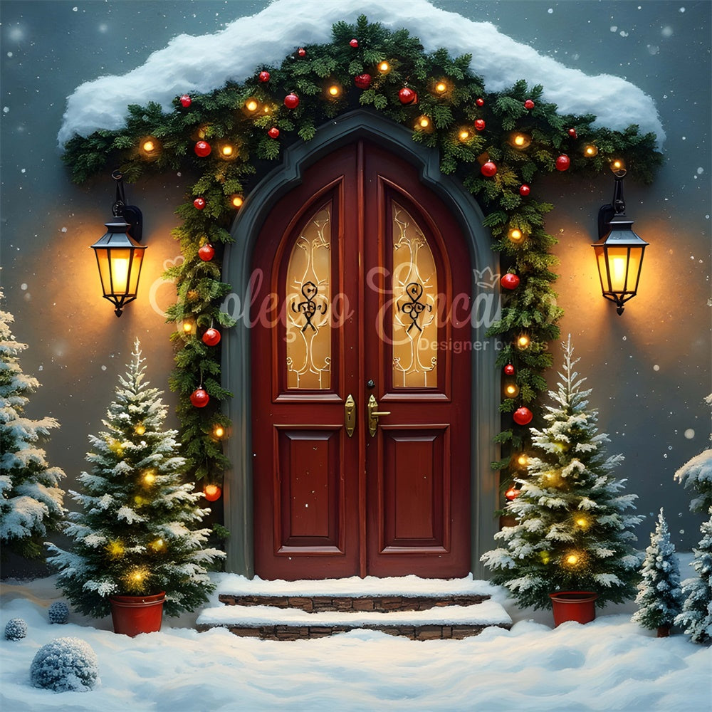 Toile de fond Photo Noël Porte Gothique Sapin Neige par Magali