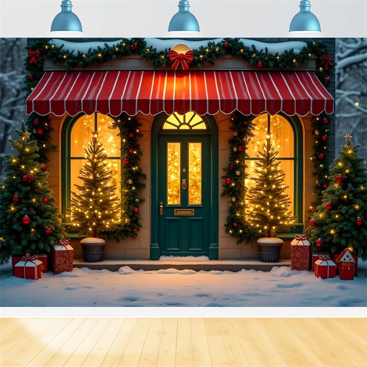 Toile de fond Noël Arbre Lumineux Vitrine par Magali
