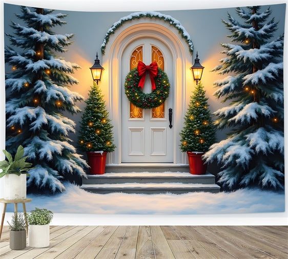 Toile de fond Photo Noël Porte Blanche Couronne par Magali