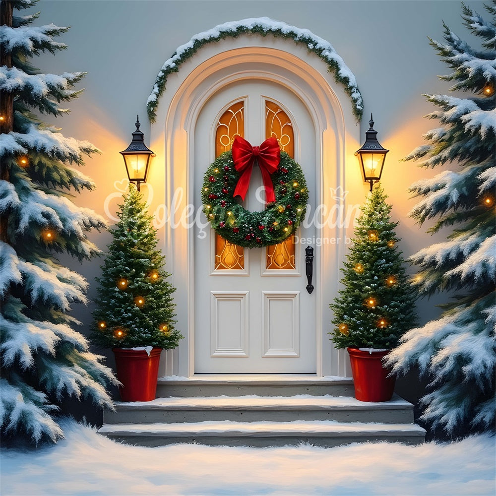 Toile de fond Photo Noël Porte Blanche Couronne par Magali