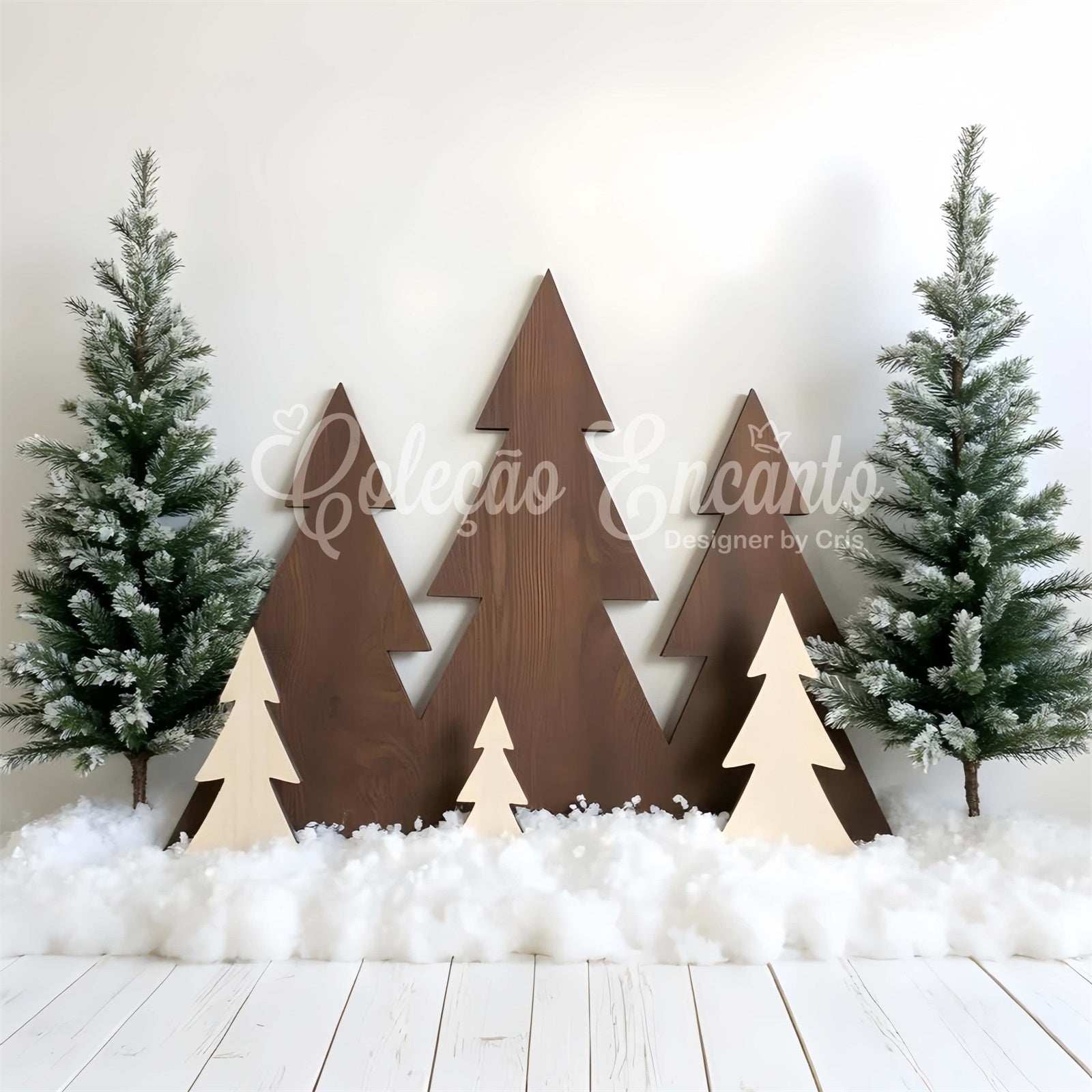 Toile de fond Noël Idées Forêt Enneigée en Bois par Magali