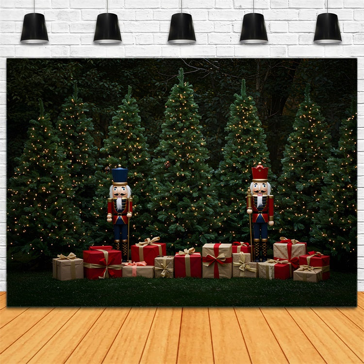 Toile de fond Noël Casse-Noisette Cadeaux Sapins Scintillants par Magali