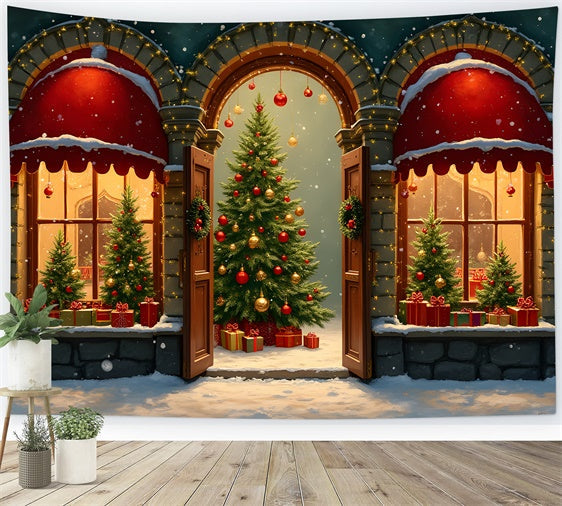 Toile de fond Noël Arbre Fenêtre Cintrée Présentation par Magali