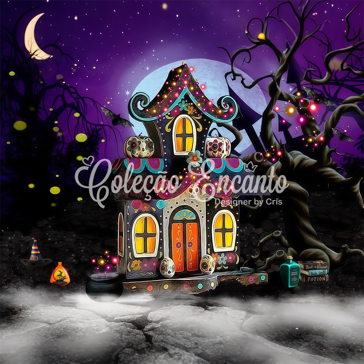 Toile de fond Nouveau-né Lueur Cottage Bonbons Hanté Fantaisie Par Magali