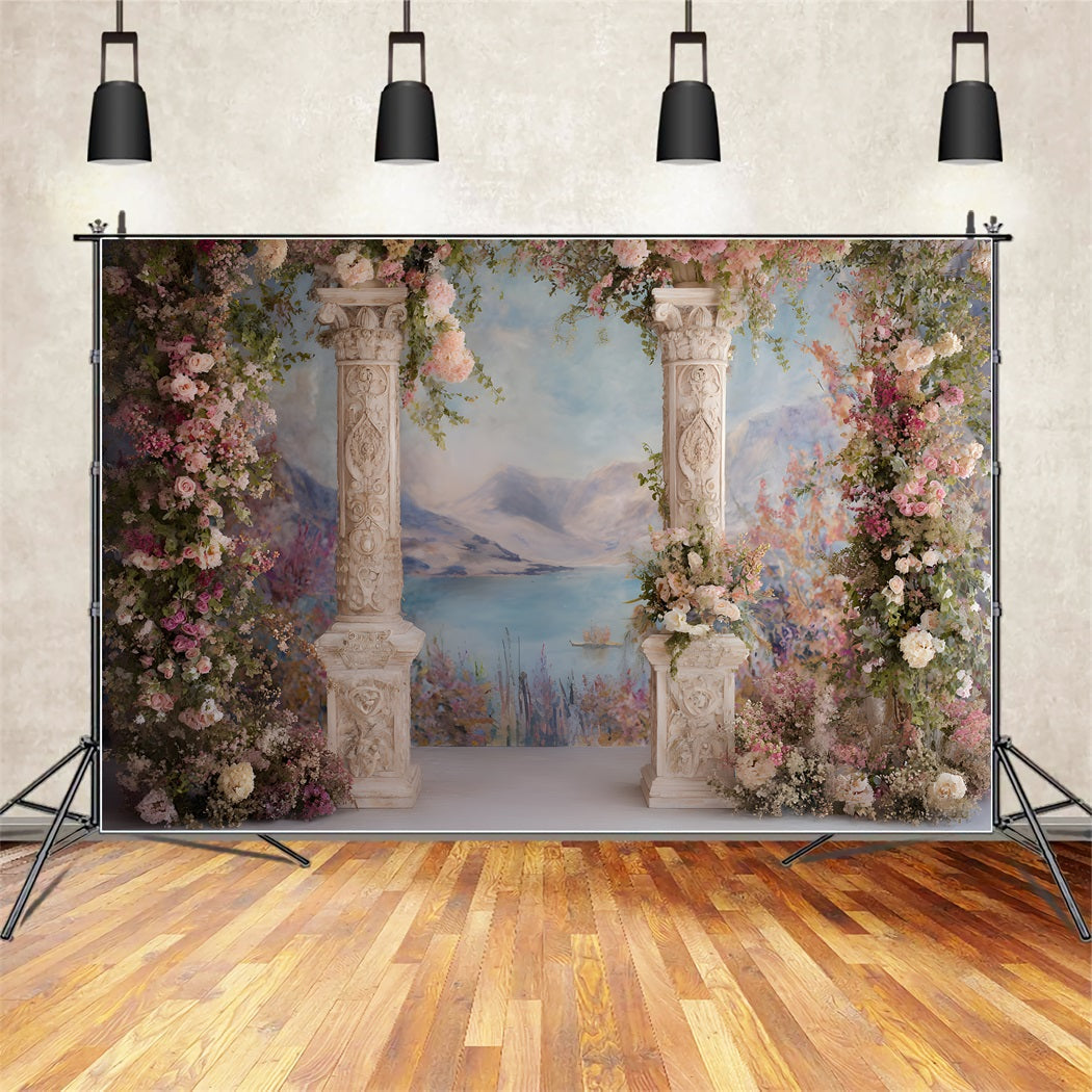 Toile de fond Photo Fête des Mères Colonnes Florales Vue Montagne Par Magali