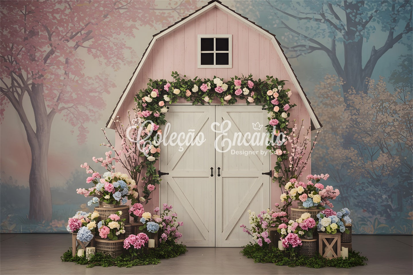 Toile de fond Studio Fête des Mères Grange Florale Rose Par Magali