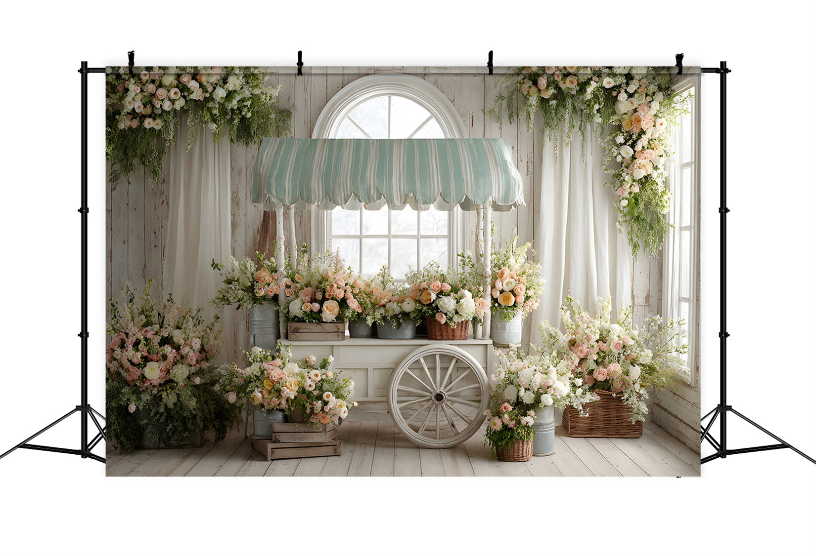 Toile de fond Pâques Chariot Fleurs Fenêtre Blanche Par Magali